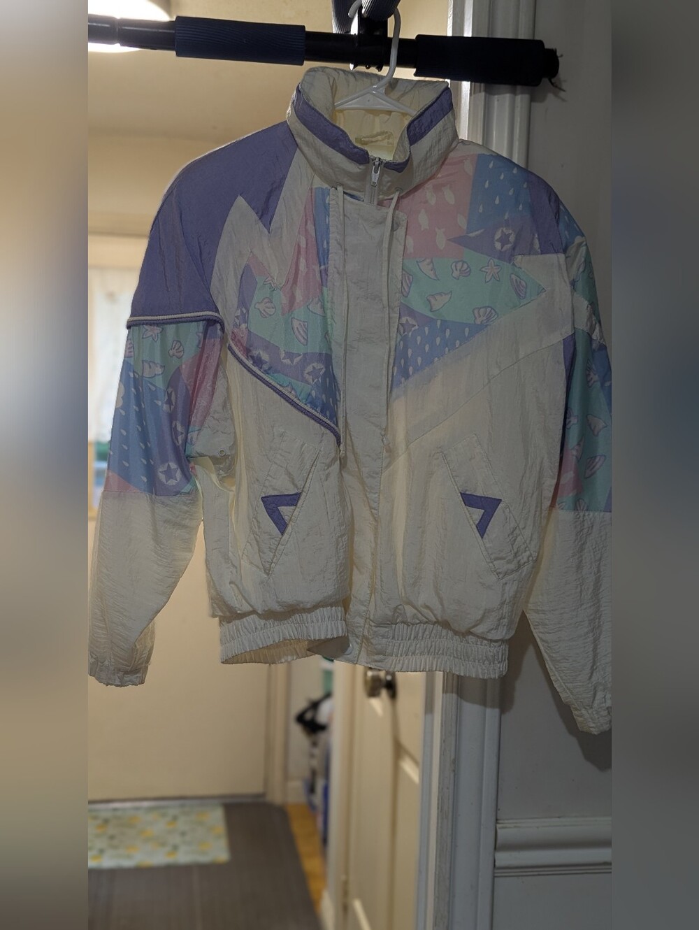 Vintage Pastel Windbreaker Jacket in Cream, Lavender & Mint Size M